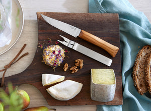 Opinel Olive Cheese Knife & Fork Set